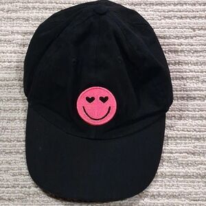 women black baseball cap pink smiley face heart eyes patch dad hat strapback os